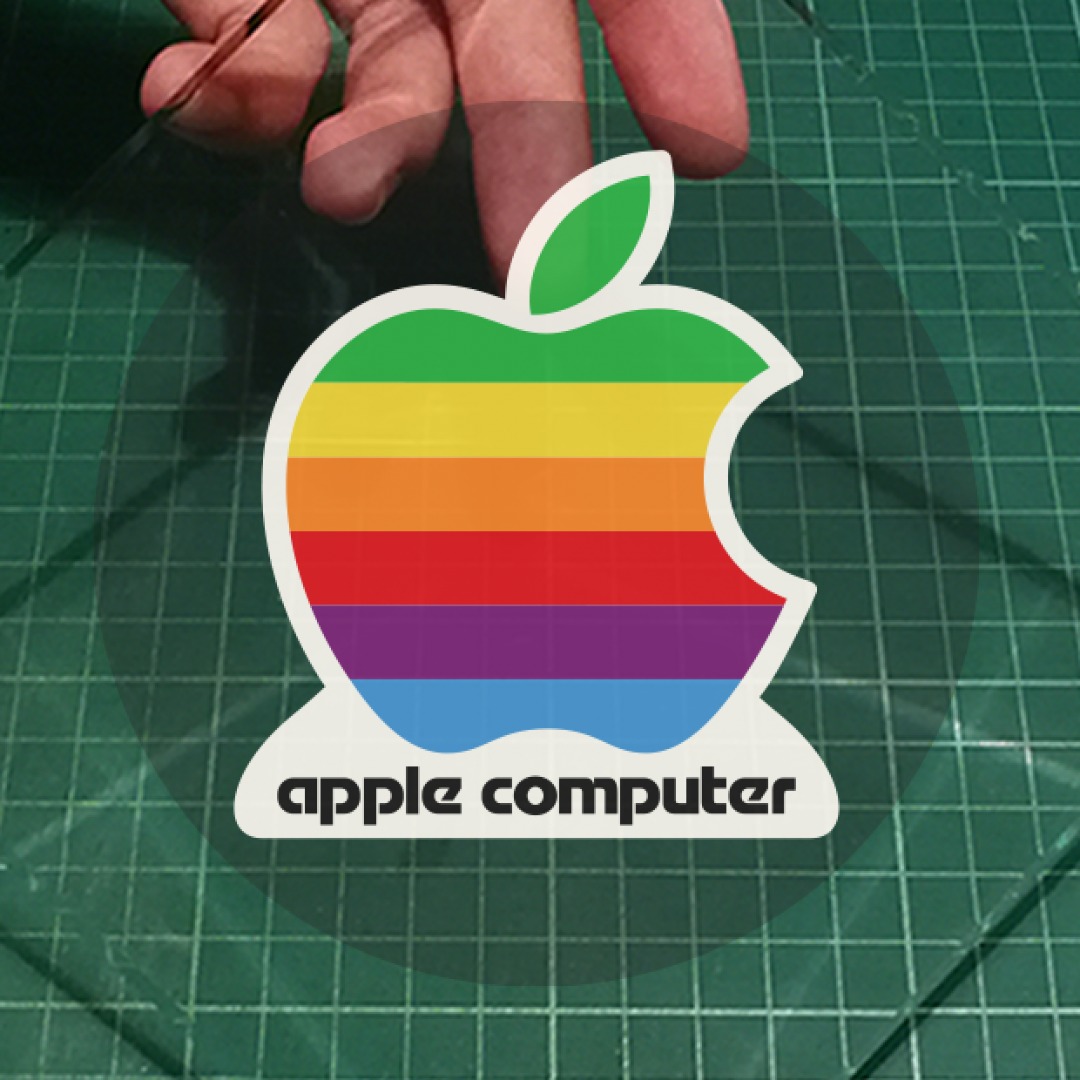Retro Apple Computer logo . Static Cling Car Decals . 11cm diameter ...