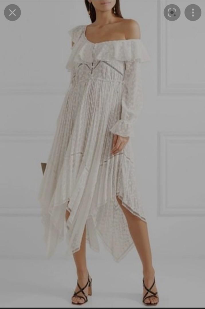 green emerald velvet dress Self-Portrait White Cotton Embroidered Midi Dress