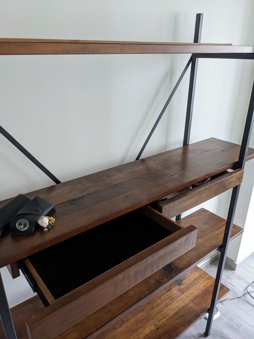 Solid Dark Wood Bookshelf with Drawers (Picket and Rail), Furniture