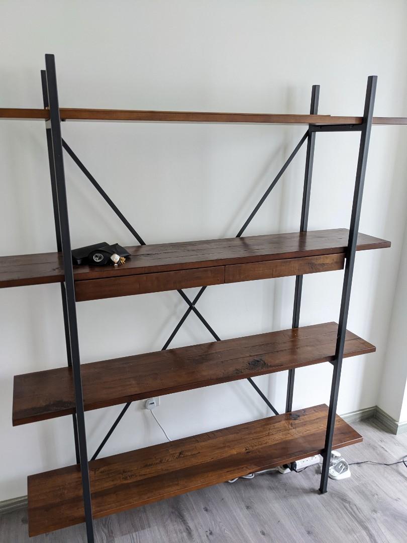 Solid Dark Wood Bookshelf with Drawers (Picket and Rail), Furniture & Home Living, Furniture