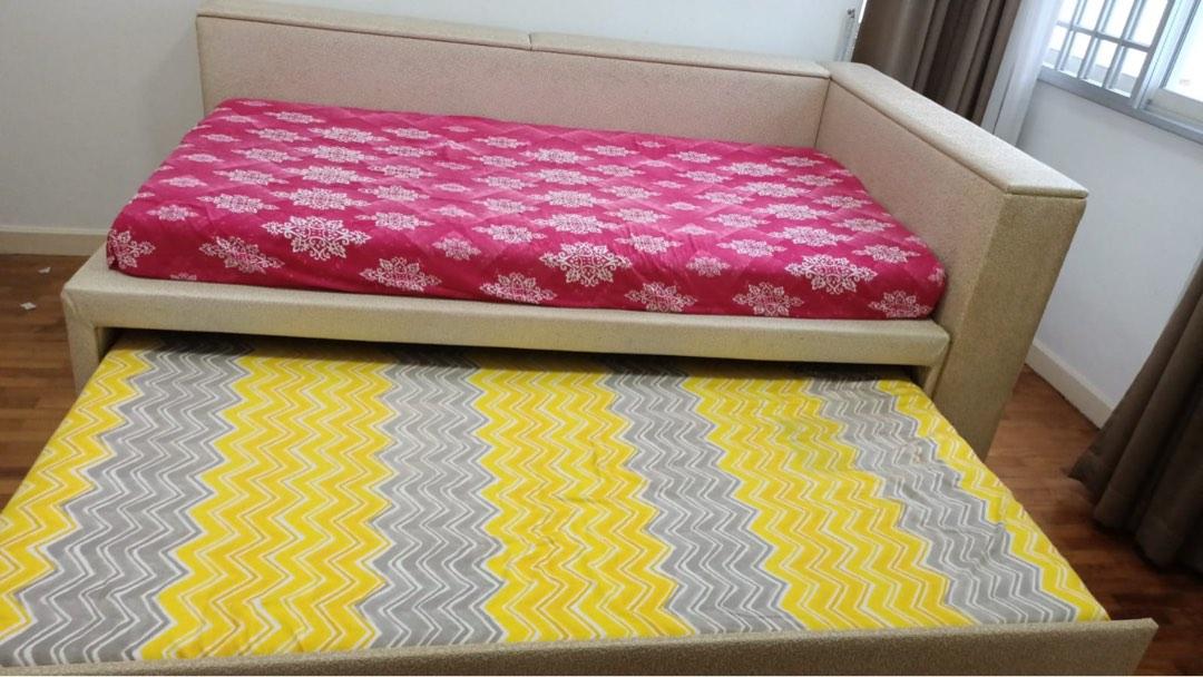 Super single bed with storage and pull out bed, Furniture & Home Living
