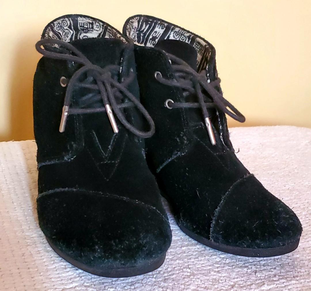 TOMS Kala Wedge Booties Black Suede Women s Fashion Footwear