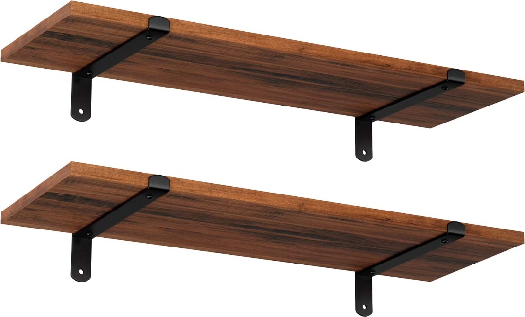 TS. SONGMICS Wall Shelves Set of 2, 60 x 20 x cm, Floating Shelves,  Decorative Shelves, Retro Style, for Bedroom Living Room Kitchen Hallway,  Max Capacity 15 kg for Each, MDF Brown and Black LWS04NB, Furniture  Home  Living, Home ...