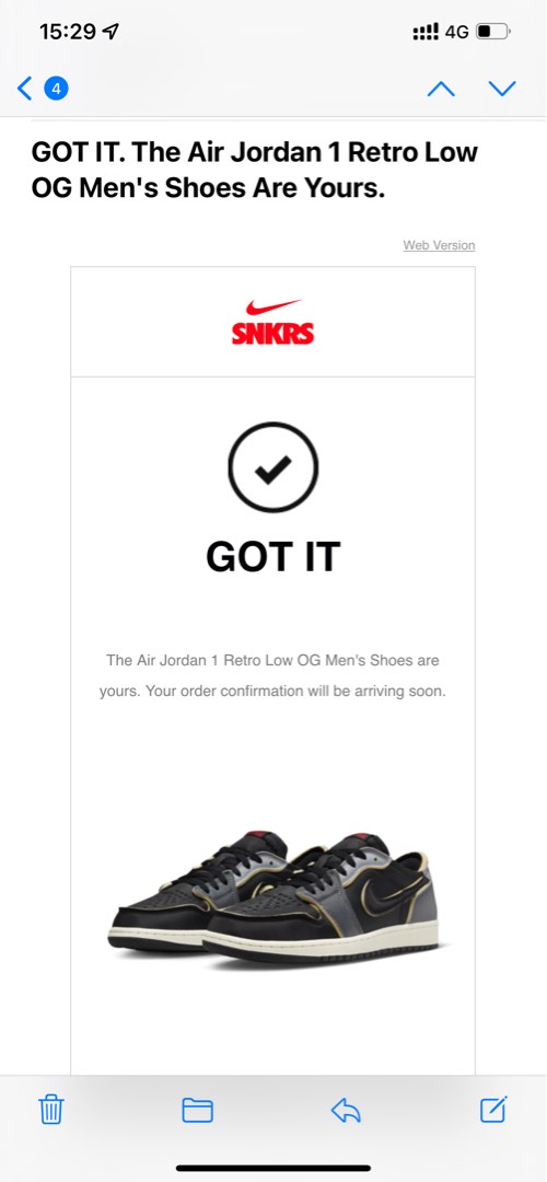 Nike snkrs top order confirmation