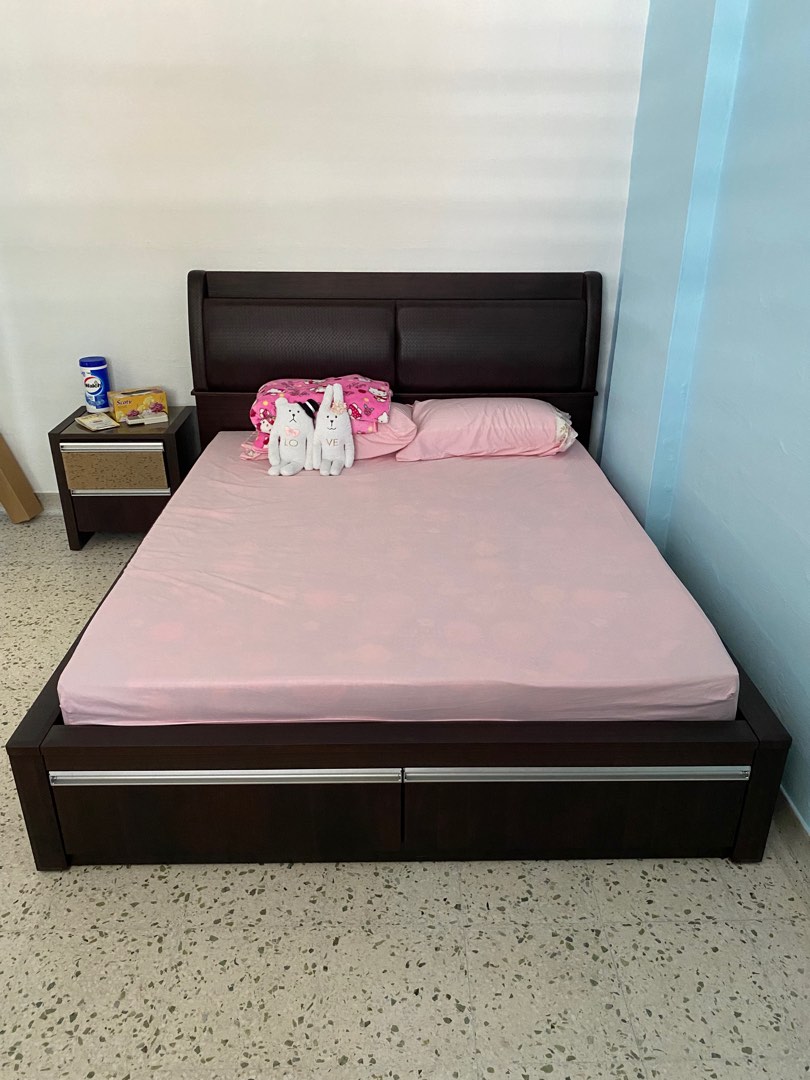 Used queen size bed and cupboard, Furniture & Home Living, Furniture