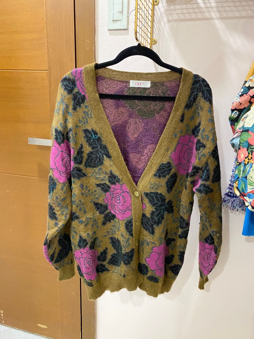 Vintage Floral Brown and Purple Cardigan, Women's Fashion, Coats ...