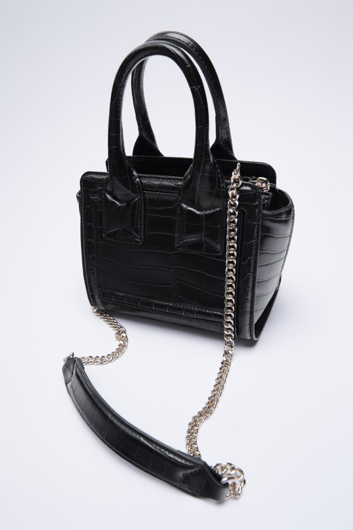 Black Zara mini city Bag with detachable cross body chain strap