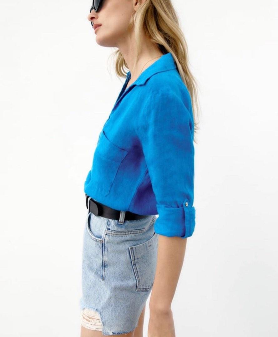 Zara linen shirt, Women's Fashion, Tops, Shirts on Carousell
