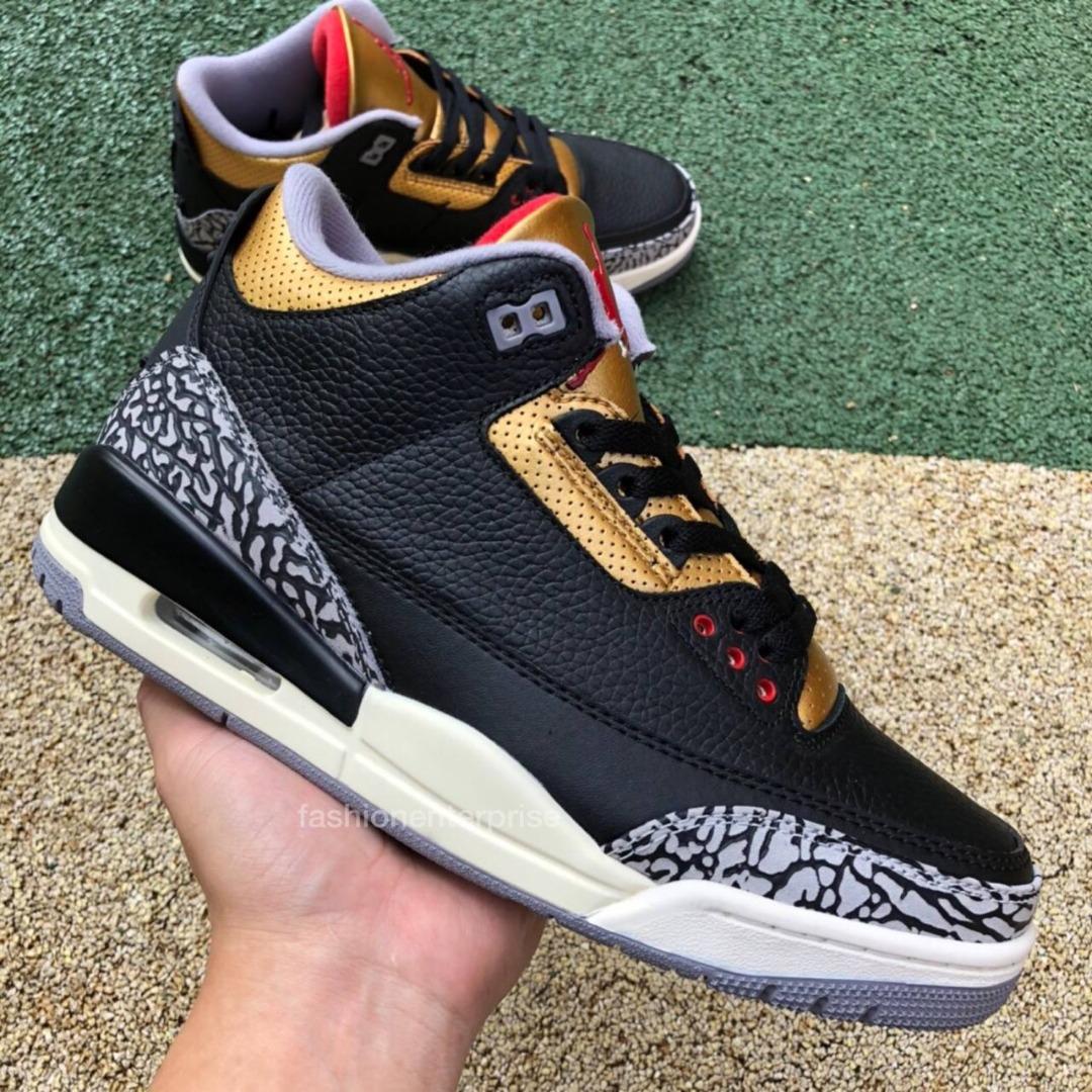 Air Jordan 3 Black Gold Men s Fashion Footwear Sneakers on