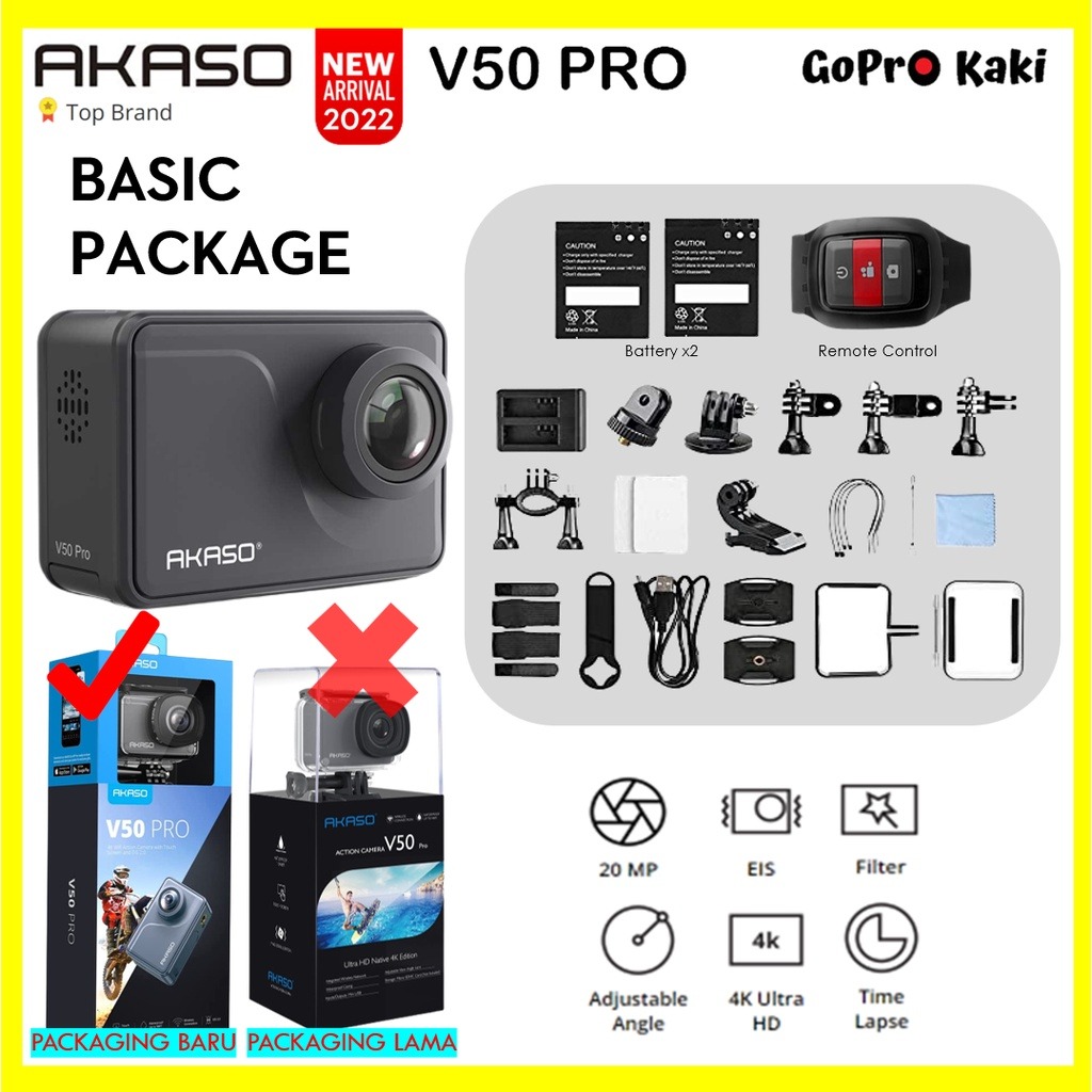 Akaso V50X Native 4K30fps WiFi Action Camera With EIS Touch Screen 131ft.  Waterproof Remote Control [ r Package ] ( Ship From Malaysia ),  Photography, Video Cameras on Carousell