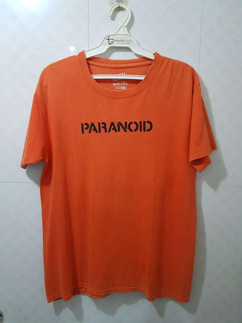 ANTI SOCIAL SOCIAL CLUB × UNDEFEATED × PARANOID COLLAB T-SHIRT (ORANGE) (Category: Tshirts & Polo Shirts ) located in Indang. Submitted by thriftrick (Listing ID 1176320742, Image 3). Description: Size: Medium on Tag Dimes: 20.5W × 27L Condition: Very Good Color Rate: 9.5/10 Issue: Sign of usage; needs wash Mode of Payment: Gcash Shipping: Shopee Checkout (preferred by the seller) Strictly payment first policy Price: Php1,500 + sf PLS. READ THIS 