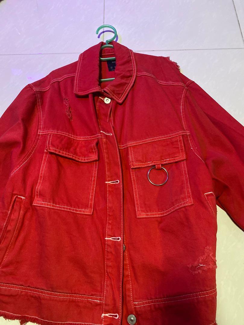 Bershka red denim jacket outlet