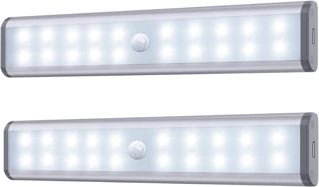 C1422] Motion Sensor Cabinet Lights, 20 LED Wireless Under Cupboard Light  with Built-in Rechargeable Battery, Stick-on Anywhere Magnetic Night  Lighting for Closet Kitchen Wardrobe (2 Pack) [Energy Class A+++],  Furniture  Home