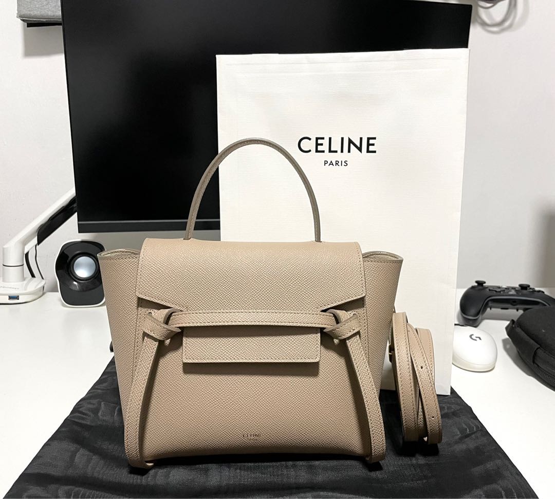 Celine Nano Belt Bag in Grained Light Taupe Calfskin - Luxury Helsinki
