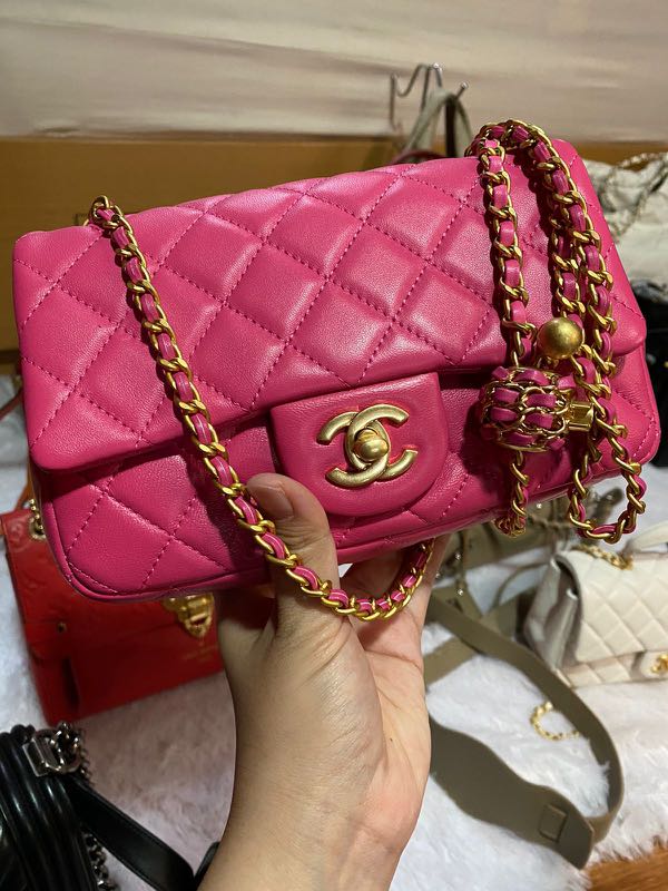 CHANEL MINK RECTANGLE PEARL CRUSH IN PINK, Barang Mewah, Tas & Dompet di Carousell