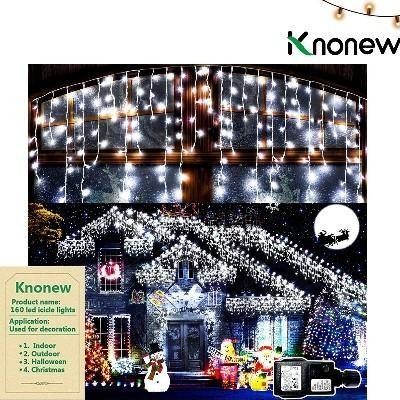 5M/16.5ft 160 LEDs 8 Modes Curtain Fairy Light with KNONEW LED Icicle Lights 
