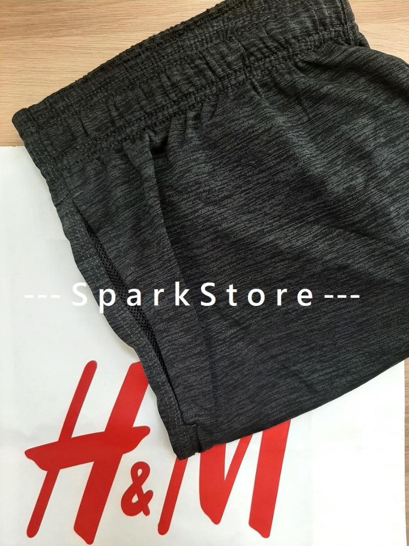 H&M Celana Pendek Lari Sports Training Shorts Hitam Marl, Fesyen Pria