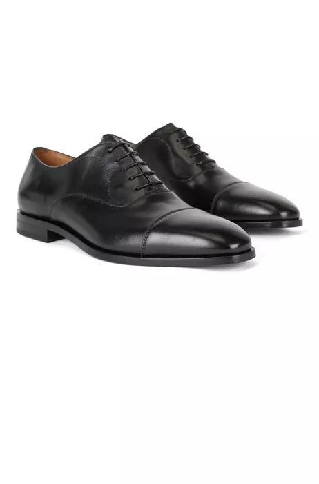 Hugo Boss Italian Black Calf Leather Oxford Dress Shoes Captoe New
