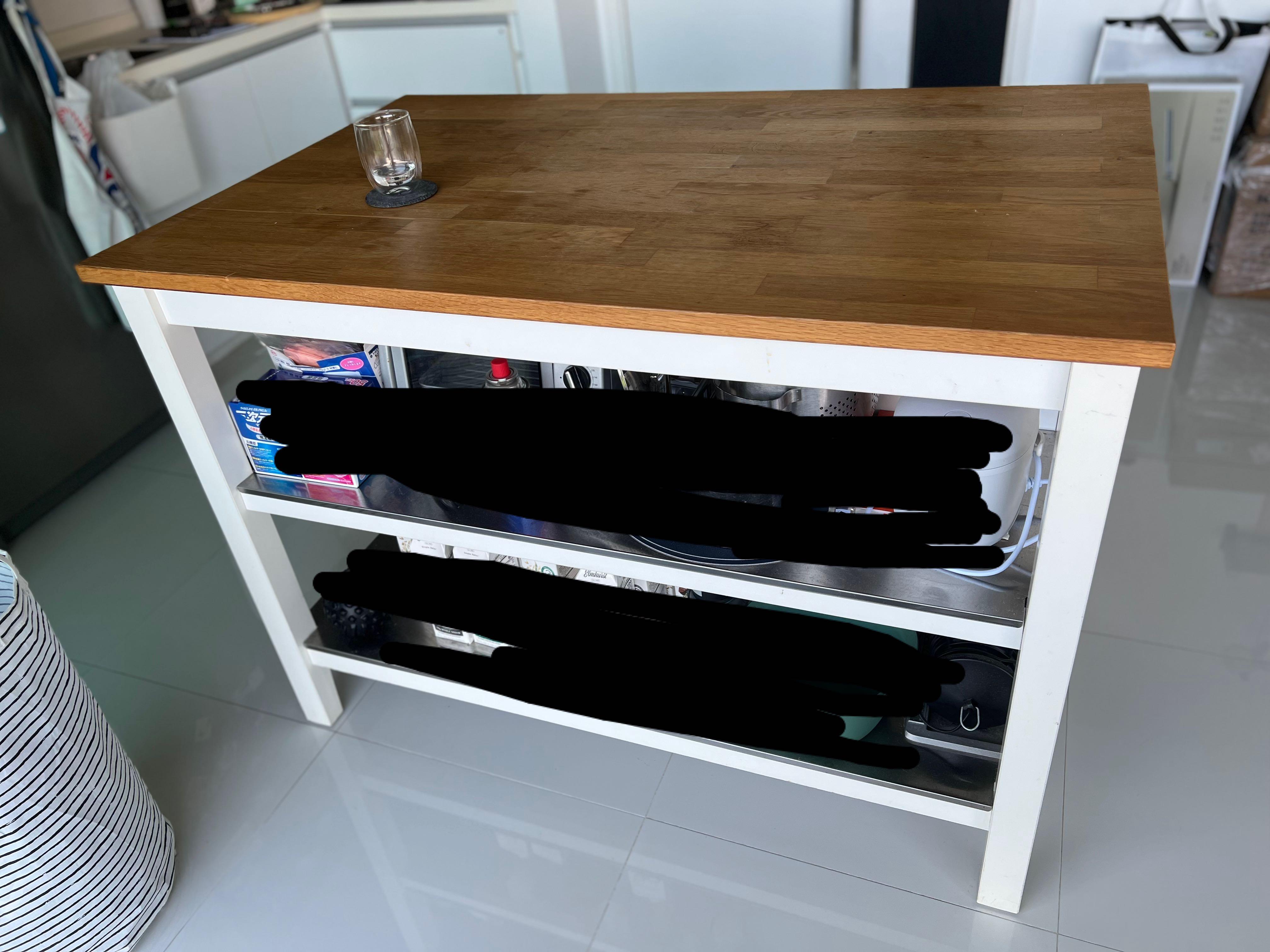 IKEA White Wooden Kitchen Island with Bar Stools, Furniture & Home Living, Furniture, Tables