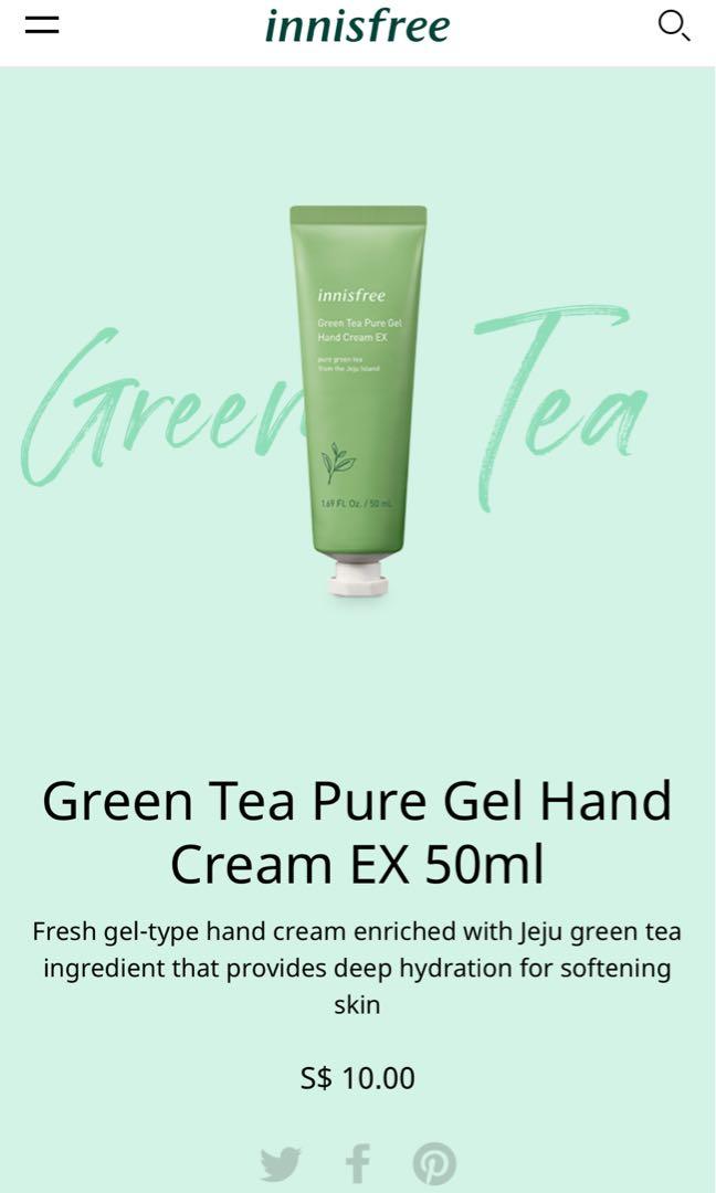 Innisfree Green Tea Pure Gel Hand Cream EX, Beauty & Personal Care