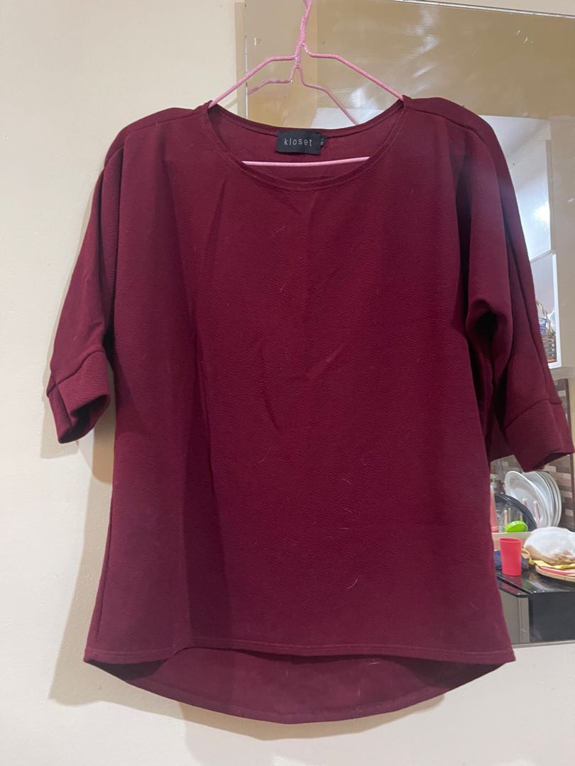 Kloset Red 3/4 Blouse, Women's Fashion, Tops, Blouses on Carousell