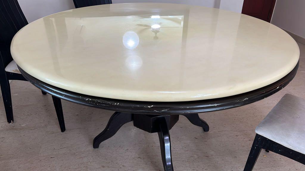 Large Round Dining Table with Compressed marble top, Furniture & Home ...