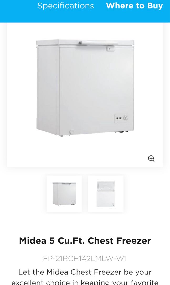 Midea 5 Cu.Ft. Chest Freezer, TV & Home Appliances, Kitchen Appliances
