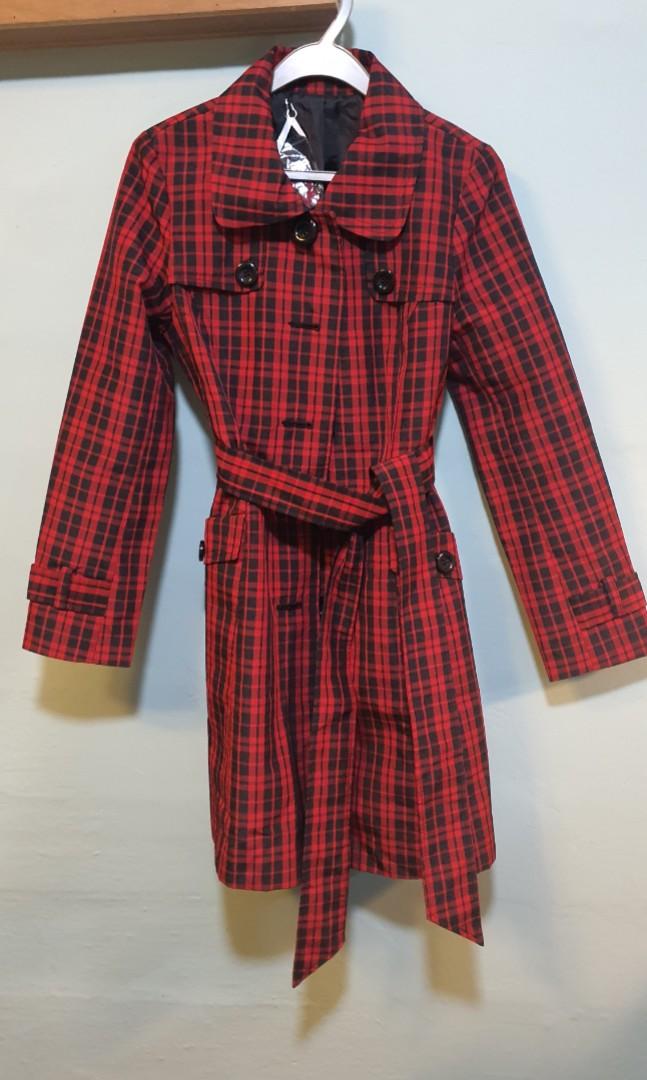 New Red checkered trench coat