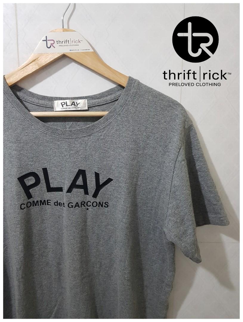 PLAY COMME DES GARCONS SPELL OUT WITH BIG LOGO BACKHIT T SHIRT GRAY Luxury Apparel on Carousell