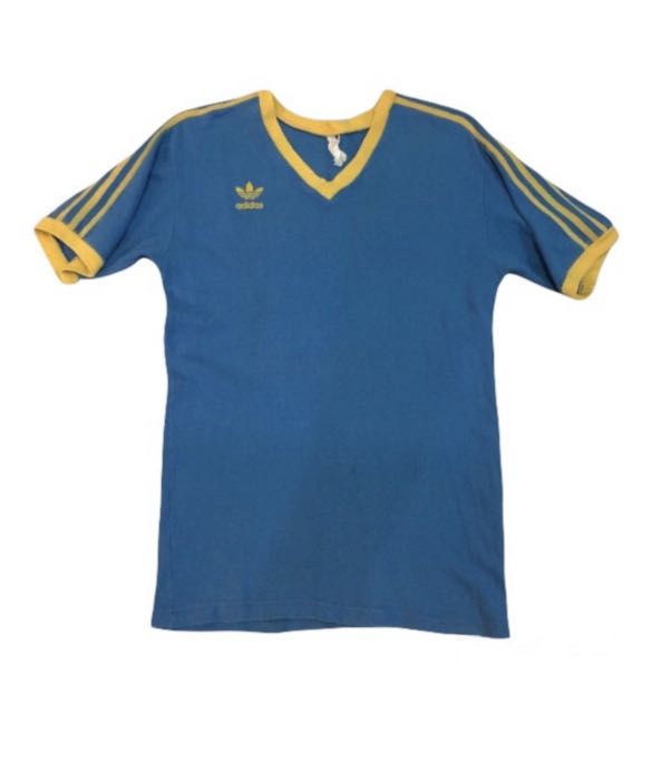 Adidas Ringer Retro T-Shirt 3-Stripe Yellow List Blue