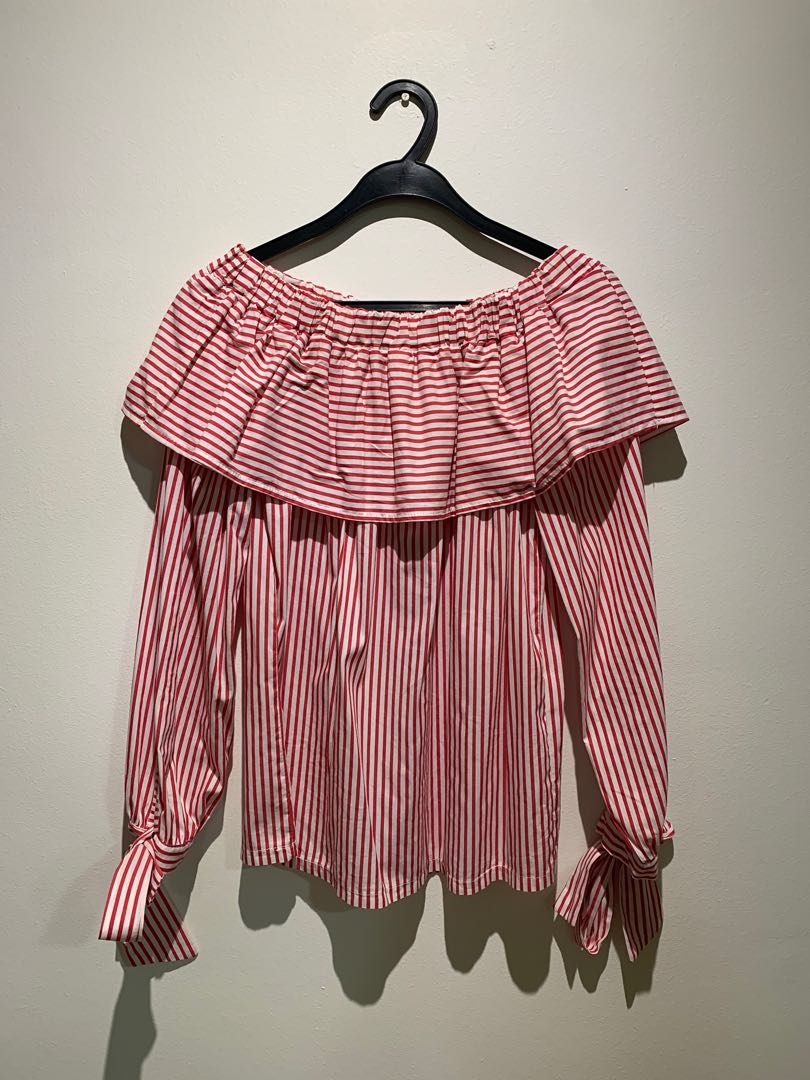 Red White Striped Off shoulder top Women s Fashion Tops
