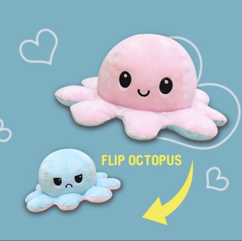 reversible octopus plush blue and pink