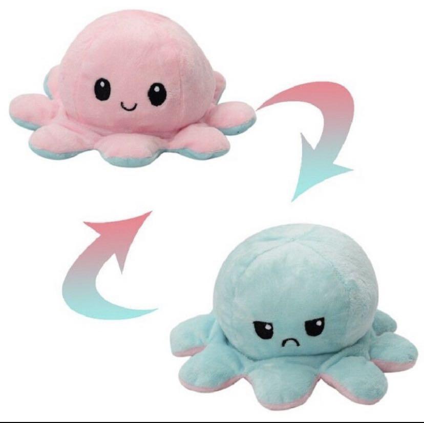 reversible octopus plush blue and pink