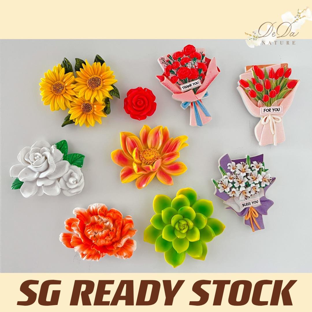 3 Flower Fridge Magnets/Kitchen Decor/Several Colors/Refrigerator Flower Magnets 
