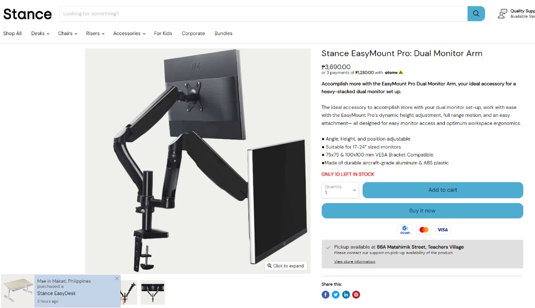 Stance Dual Monitor Arm, Computers & Tech, Parts & Accessories, Other ...