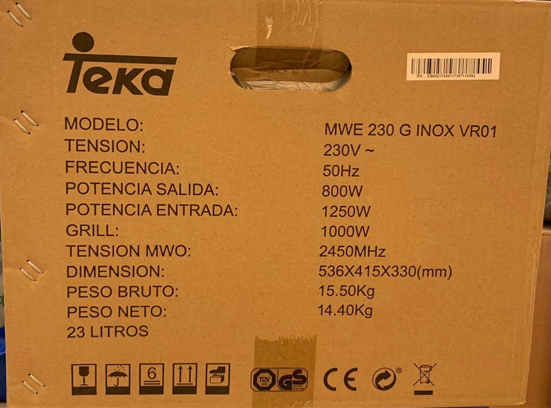 Microondas Teka MWE230G, Inox, 23 L, 800 W, Grill