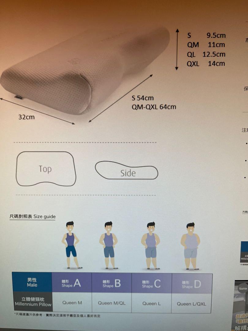 Tempur millennium deals pillow size chart