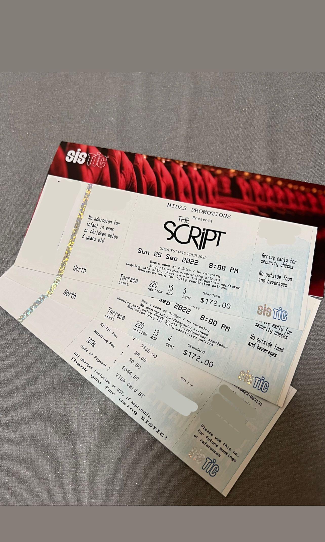 THE SCRIPT TICKET SG 2 NOS FRONT ROW SEATS Tickets Vouchers the-script-ticket-sg-2-nos-front-row-seats-tickets-vouchers