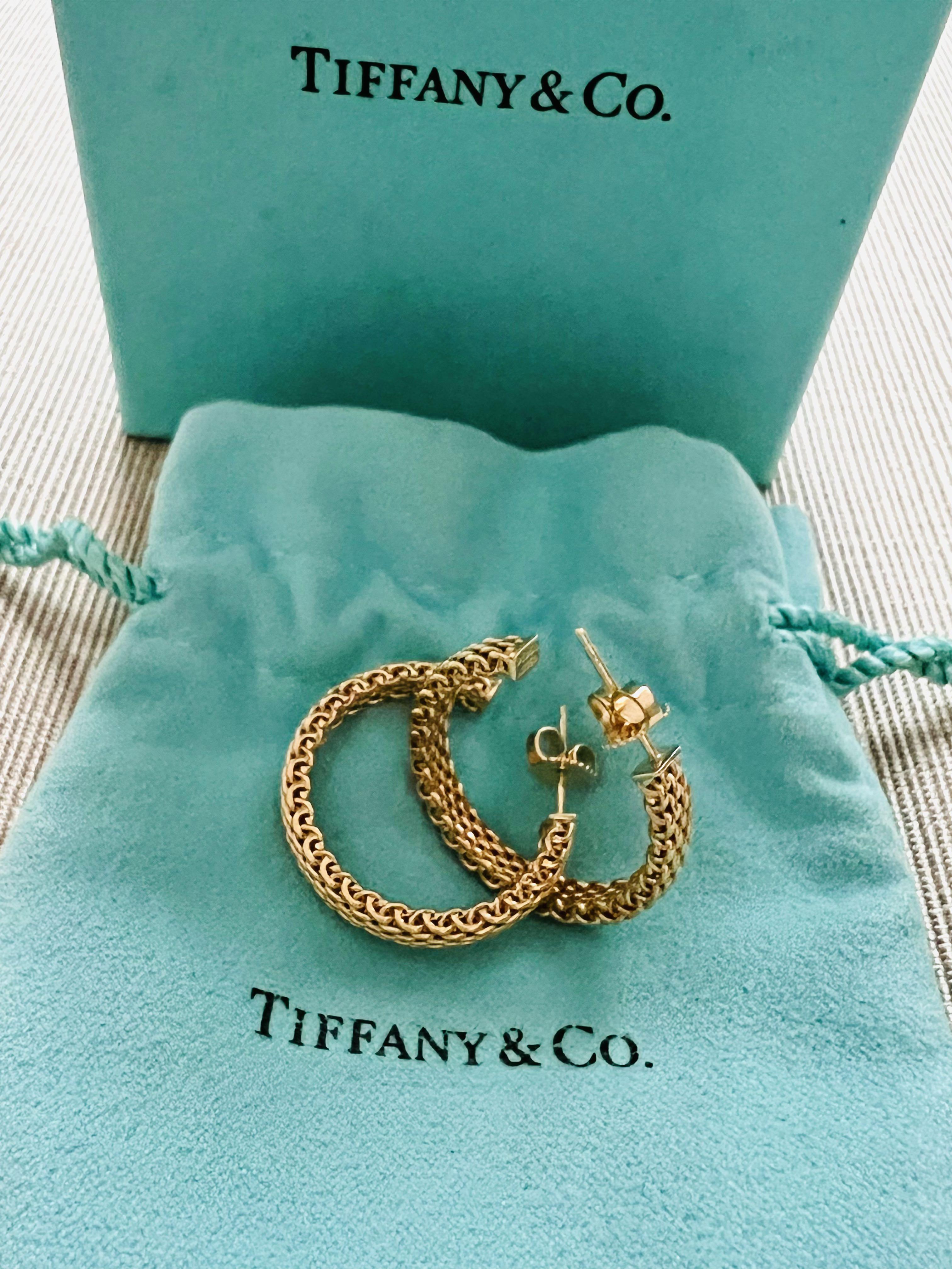 Tiffany Co 18K Gold Mesh Hoop Earrings