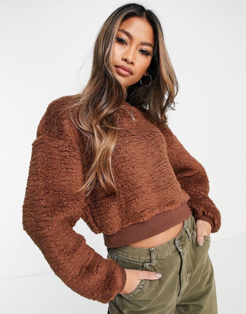 Topshop Teddy Sweatshirt in Chocolate