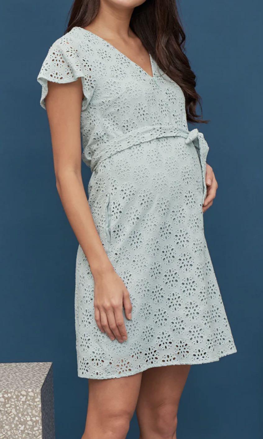 Turquoise front zip nursing and maternity dress, Women's Fashion