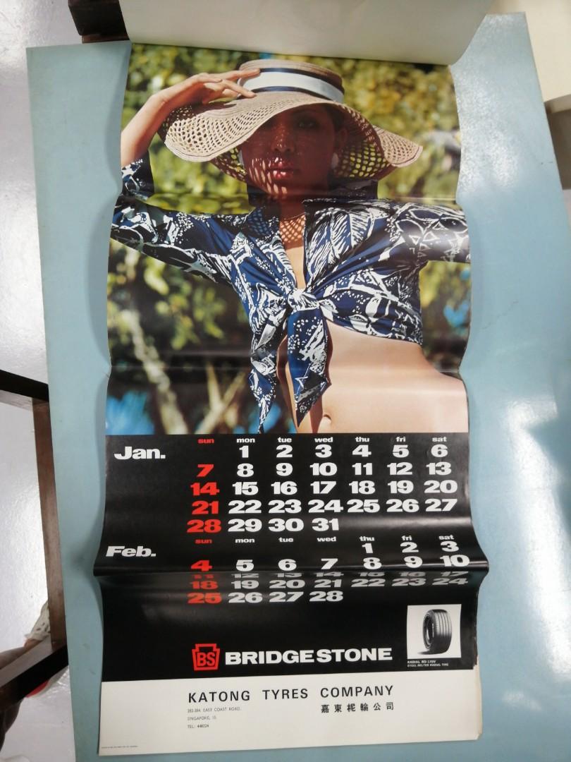 Vintage 1973 Bridgestone Calendar Katong Tyres Company, Hobbies & Toys
