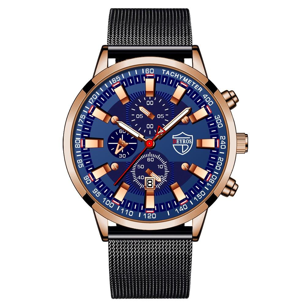 2022 Fashion Mens Sports Watches for Men Business Stainless Steel Mesh belt Quartz Wrist Watch Luxury Man Casual Luminous Clock