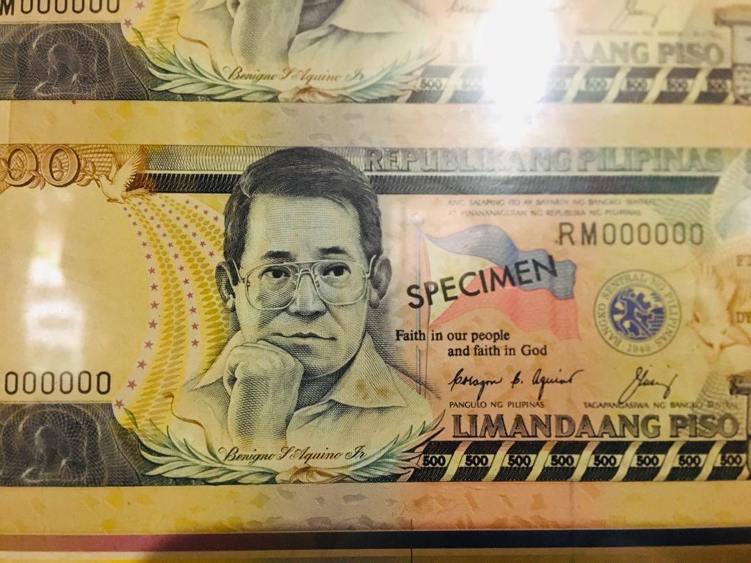 500 Peso Bill Specimen Framed Display Decoration (Category: Currency) located in San Juan City. Submitted by marcosabubotatbp (Listing ID 1181905570, Image 3). Description: Original 500 peso bills with specimen stamped from the Bangko Sentral ng Pilipinas .