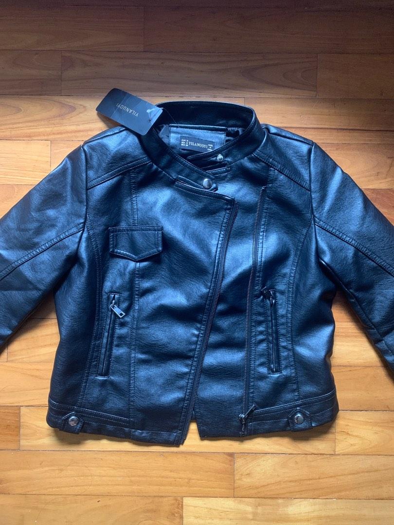 Black Faux Leather Jacket, Women's Fashion, Coats, Jackets and ...