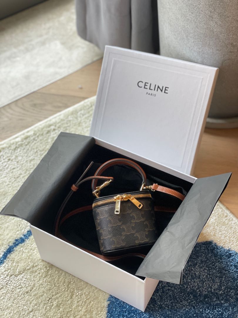 Celine Mini Vanity Case in Triomphe Canvas and Calfskin Leather