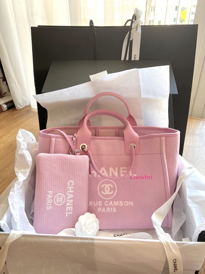 Lowest price! 22S Pink Chanel Small Deauville Tote Bag, Luxury, Bags &  Wallets on Carousell