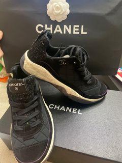 Chanel White Neoprene And Leather CC Low Top Sneakers Size 39.5