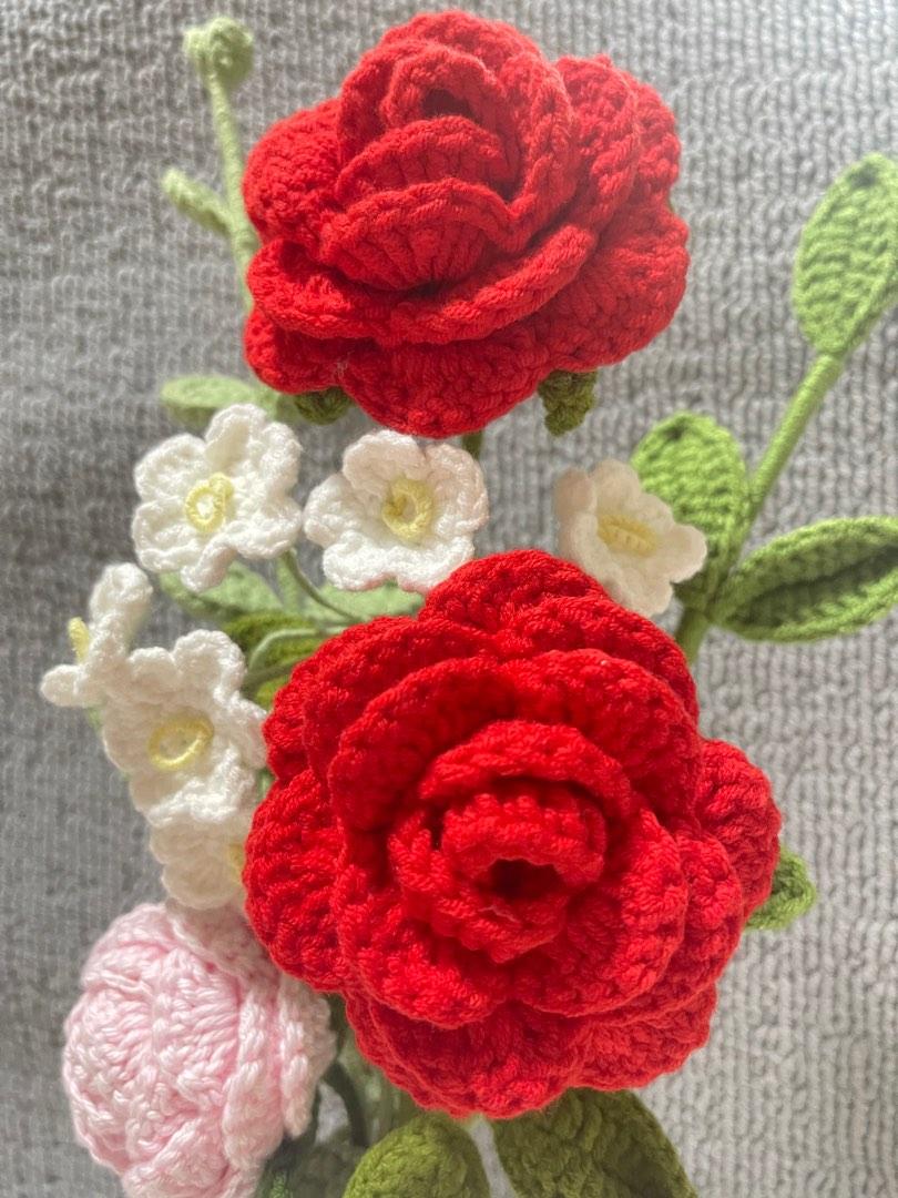 Crochet flowers in vase, Furniture & Home Living, Home Decor