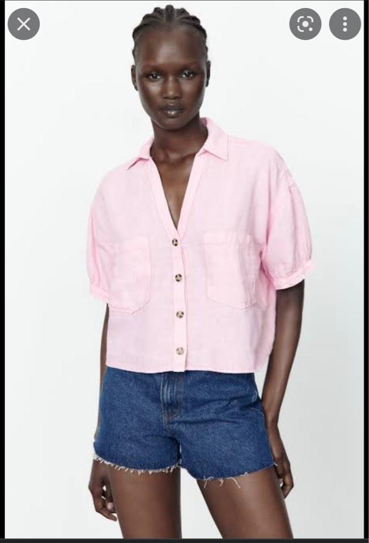 Cropped linen shirt, Women's Fashion, Tops, Blouses on Carousell